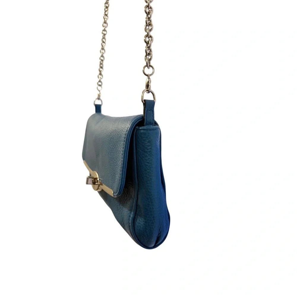 Coach Turnlock Chain Strap Shoulder Bag | Teal Pebbled Leather Crossbody Clutch - Picture 4 of 6